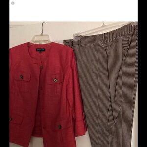 Jones New York Pink Blazer and Striped Pants Set